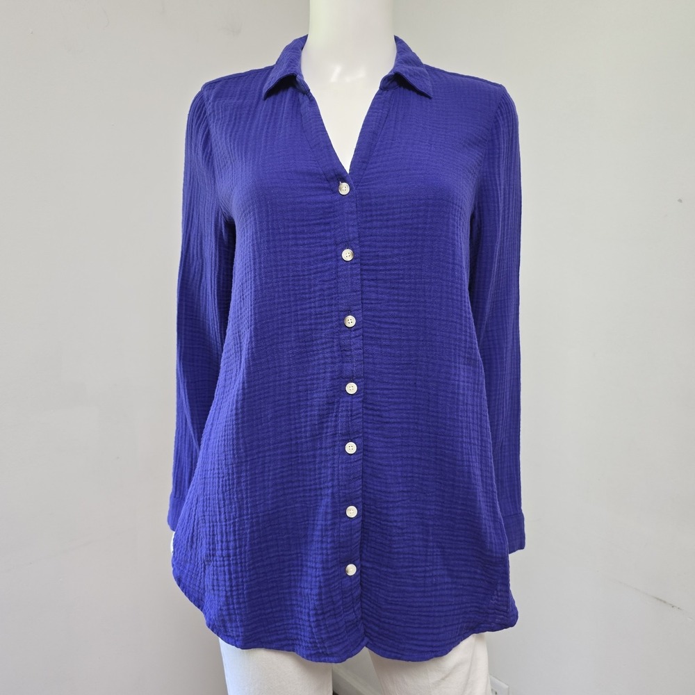 J Jill A-Line Cotton Gauze Tunic Shirt Size S Royal Purple Long Slv Lightweight